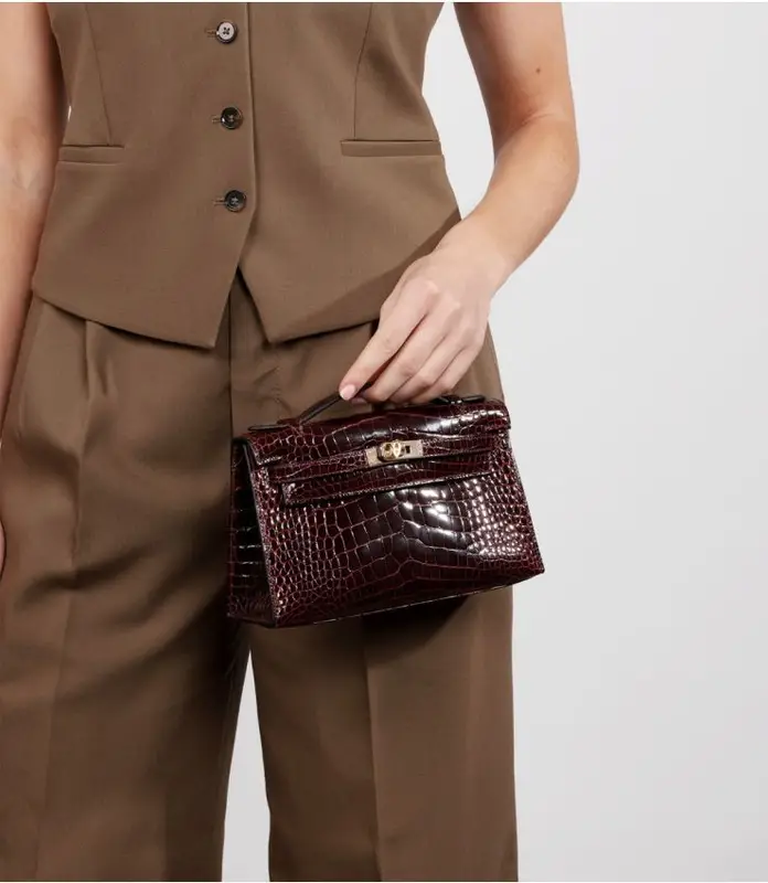 Hermès Kelly Pochette Bordeaux Croc GHW